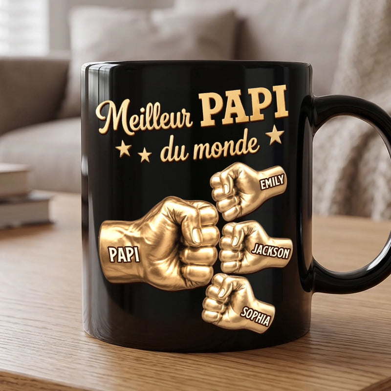 Mug Noir Personnalisé – Cadeau Pour Papa, Papy – Meilleur Papa Du Monde