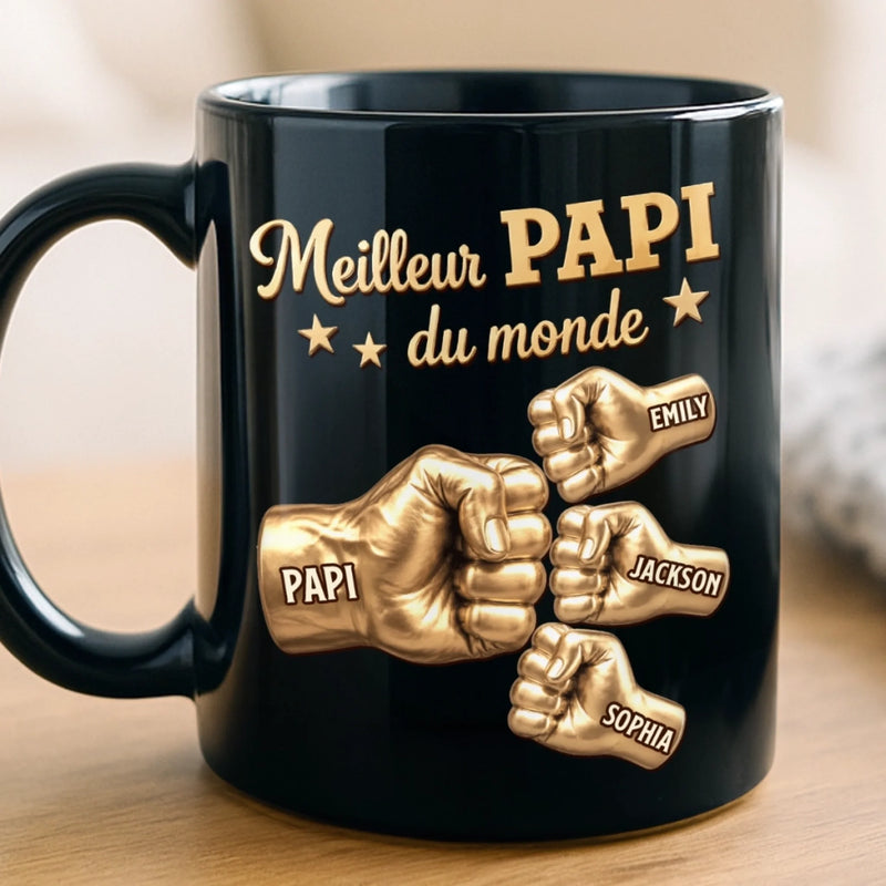 Mug Noir Personnalisé – Cadeau Pour Papa, Papy – Meilleur Papa Du Monde