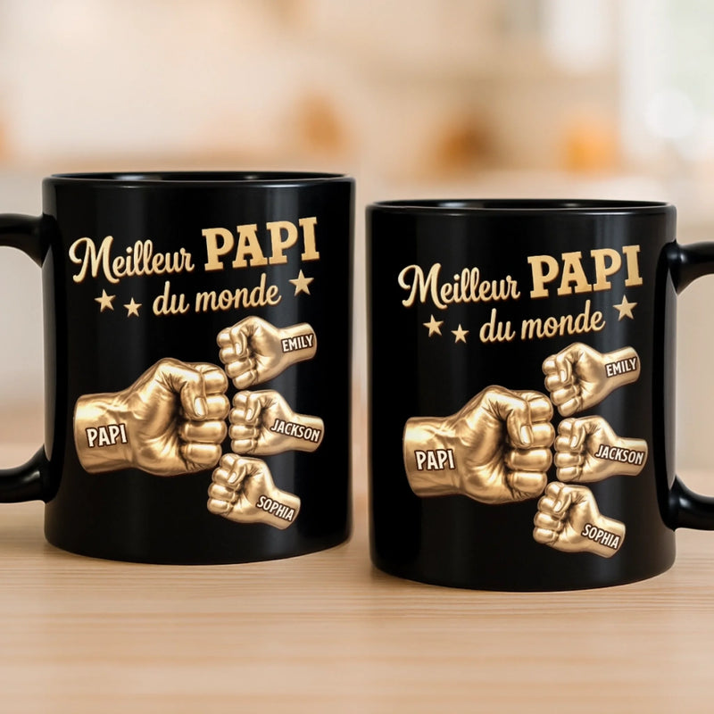 Mug Noir Personnalisé – Cadeau Pour Papa, Papy – Meilleur Papa Du Monde