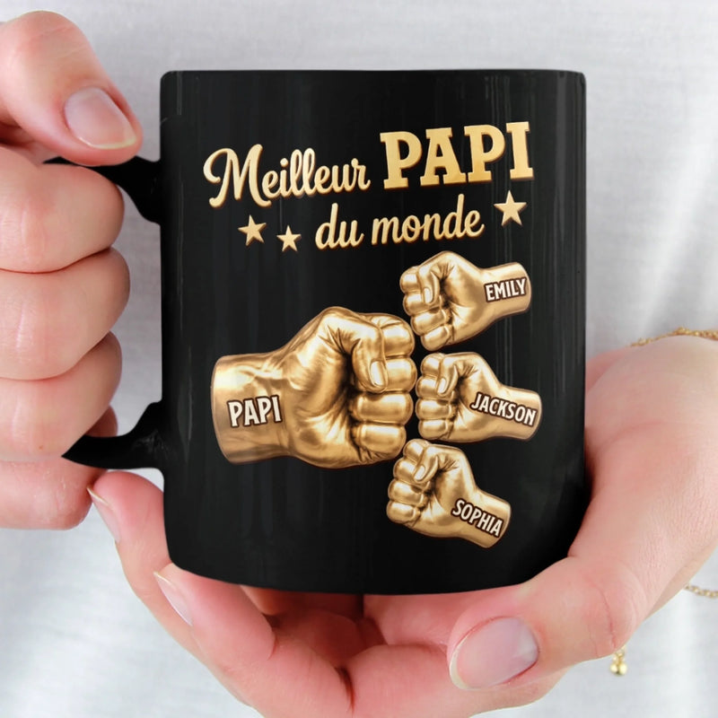 Mug Noir Personnalisé – Cadeau Pour Papa, Papy – Meilleur Papa Du Monde