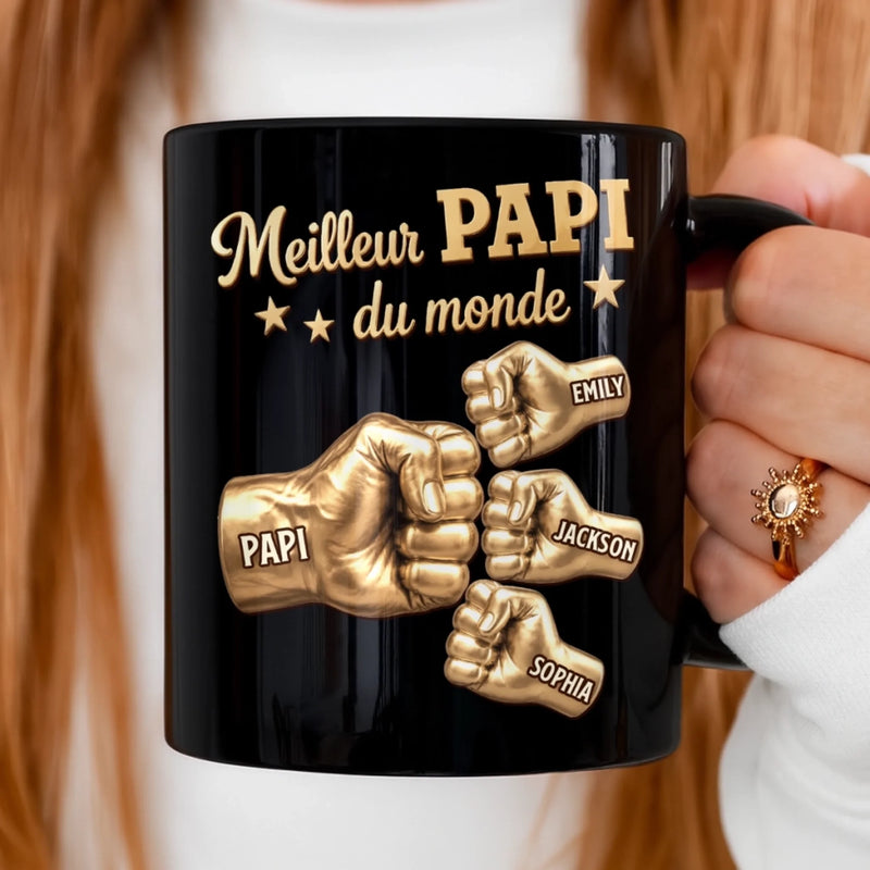Mug Noir Personnalisé – Cadeau Pour Papa, Papy – Meilleur Papa Du Monde