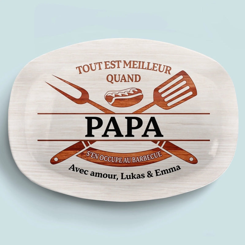 Planche De Grill Personnalisée – Cadeau Humoristiques Pour Papa, Papi – S'en Occupe Au Barbecue