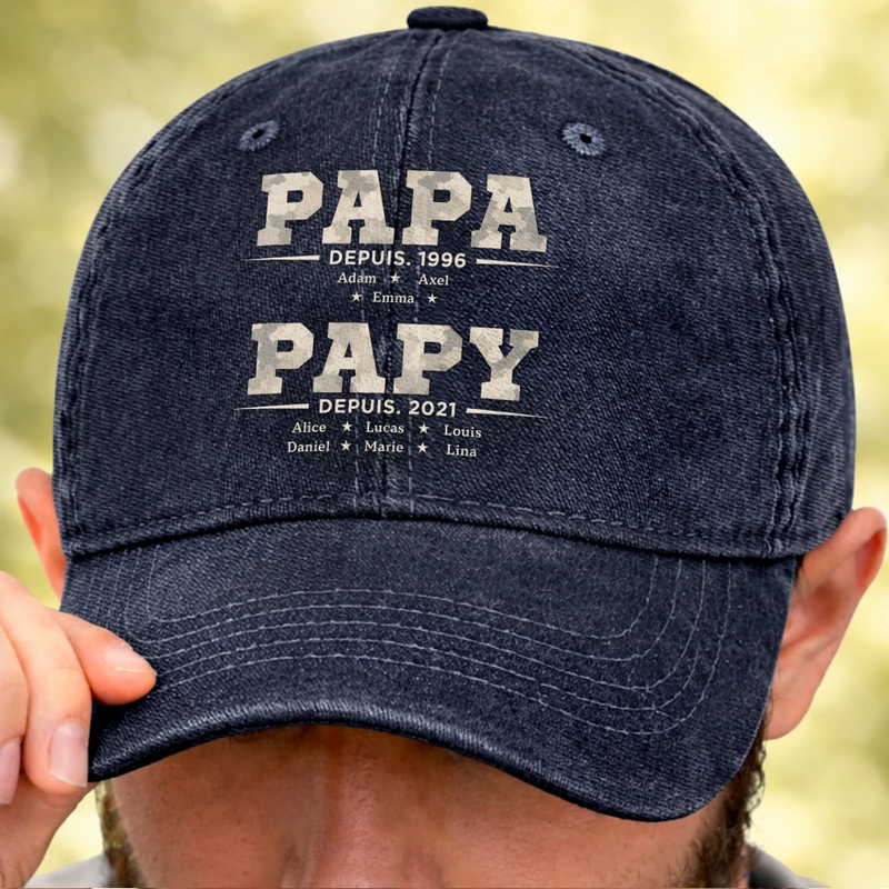 Casquette De Baseball En Jean Délavé Personnalisée – Cadeau Pour Papa, Papi – La Paternité Vous Va Bien