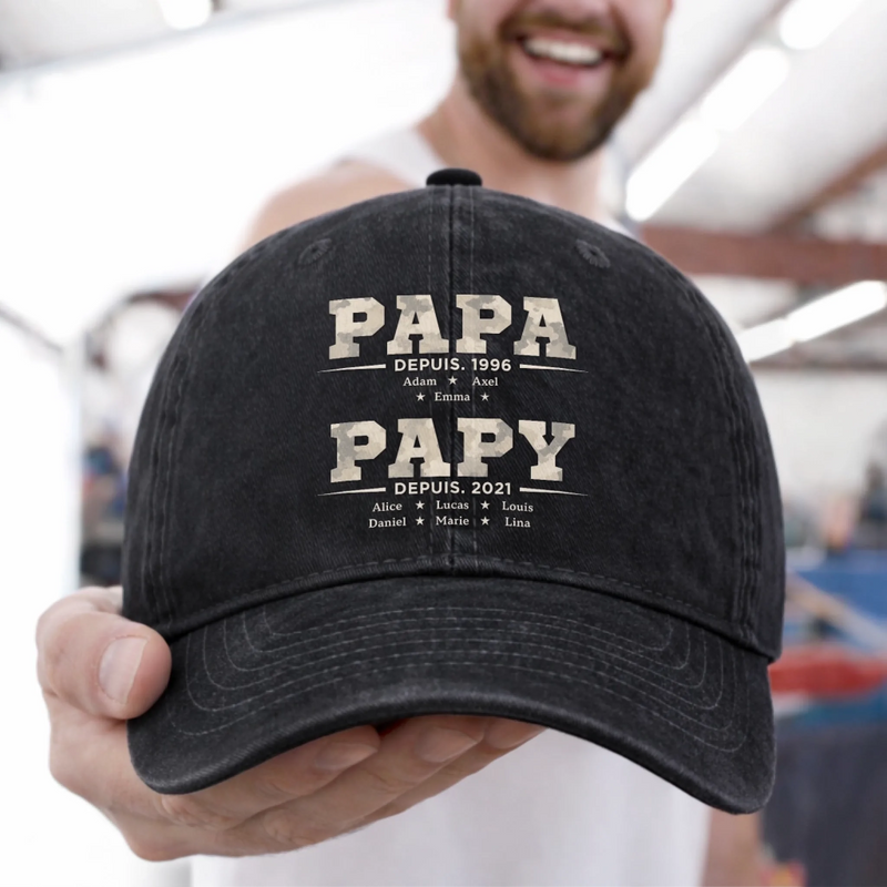 Casquette De Baseball En Jean Délavé Personnalisée – Cadeau Pour Papa, Papi – La Paternité Vous Va Bien