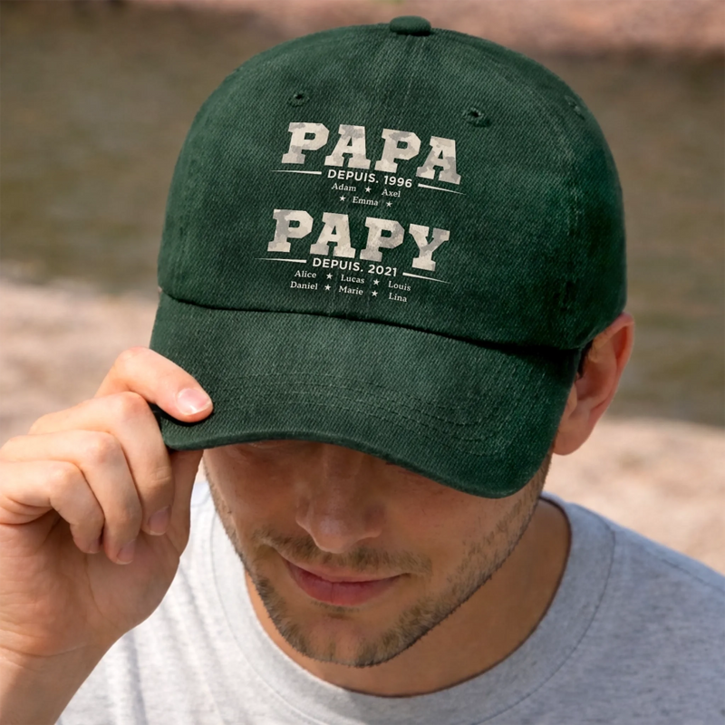 Casquette De Baseball En Jean Délavé Personnalisée – Cadeau Pour Papa, Papi – La Paternité Vous Va Bien
