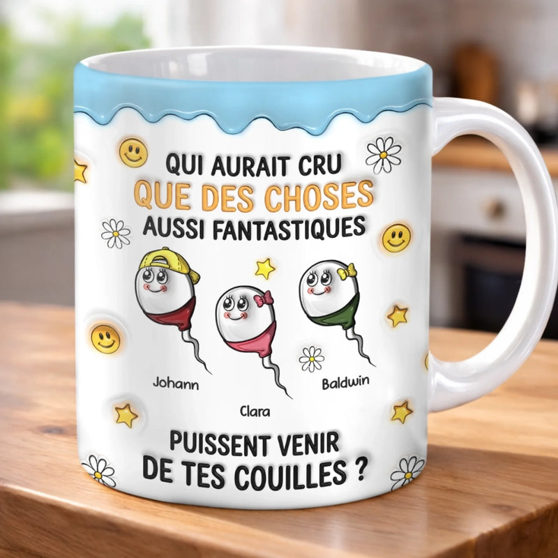 Mug Personnalisé à Effet 3D Gonflé – Cadeau Fête des Pères, Humoristiques pour Papa – Mini Toi, Maxi Bonheur
