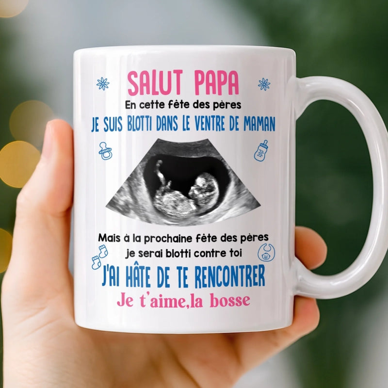 Mug Personnalisé – Cadeau Fête des Pères Pour Nouvelle Papa – J'ai Hâte De Te Rencontrer