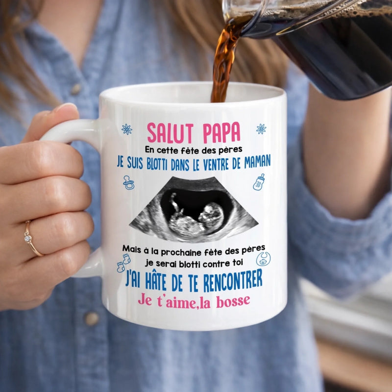 Mug Personnalisé – Cadeau Fête des Pères Pour Nouvelle Papa – J'ai Hâte De Te Rencontrer