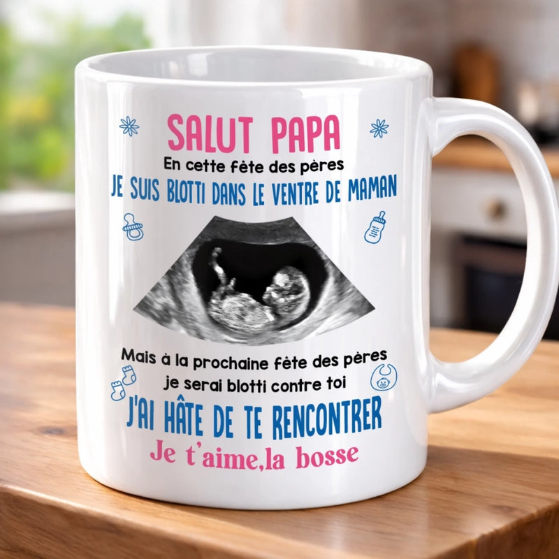 Mug Personnalisé – Cadeau Fête des Pères Pour Nouvelle Papa – J'ai Hâte De Te Rencontrer
