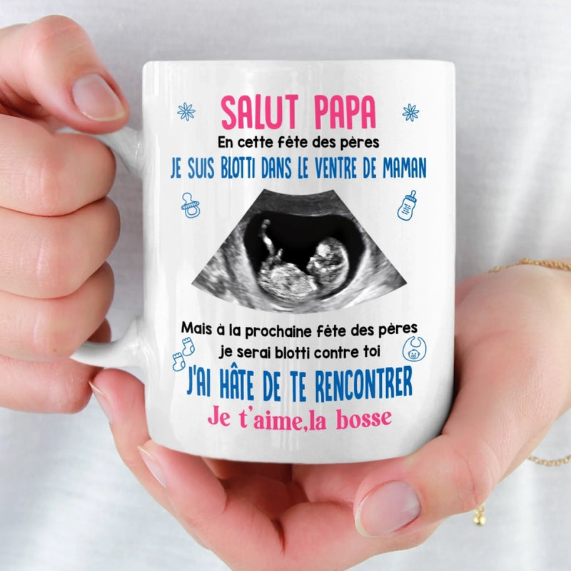Mug Personnalisé – Cadeau Fête des Pères Pour Nouvelle Papa – J'ai Hâte De Te Rencontrer