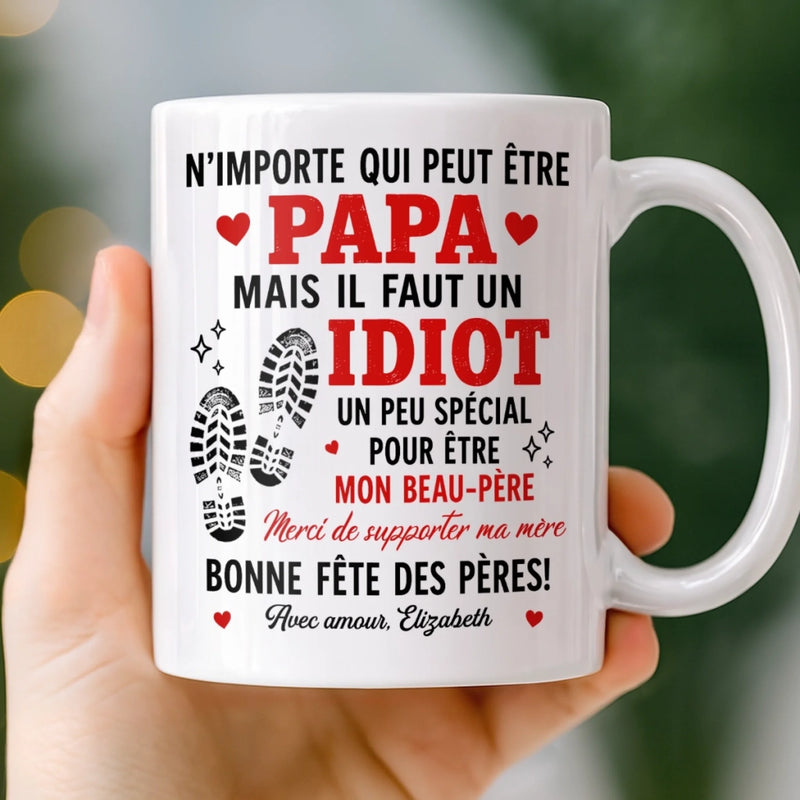 Mug Personnalisé – Cadeau Fête des Pères, Humoristique Pour Beau-Père – Merci De Supporter Ma Mère