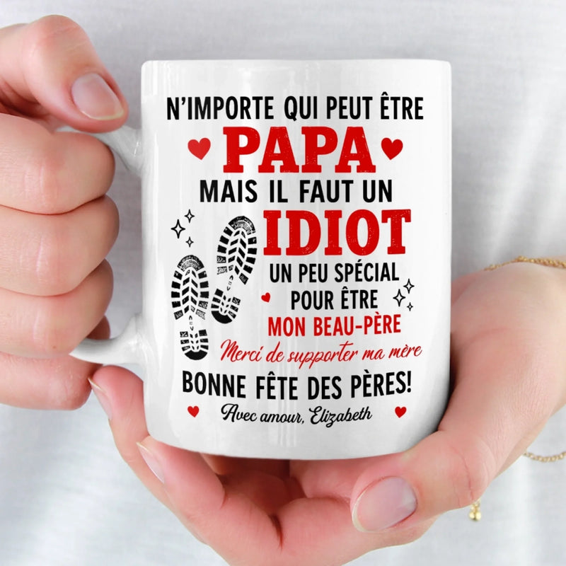 Mug Personnalisé – Cadeau Fête des Pères, Humoristique Pour Beau-Père – Merci De Supporter Ma Mère
