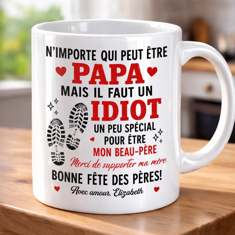 Mug Personnalisé – Cadeau Fête des Pères, Humoristique Pour Beau-Père – Merci De Supporter Ma Mère