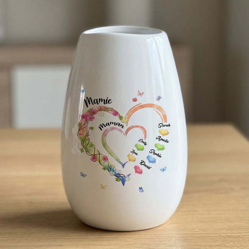 Vase ovale en céramique personnalisé – Cadeau Pour Mamie – Un Cadeau Fait Avec Amour