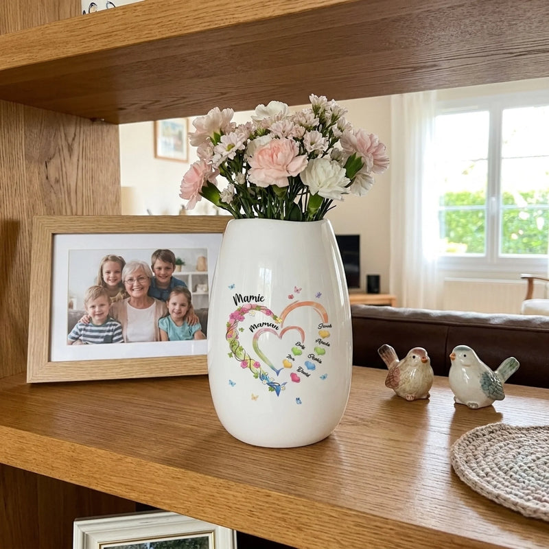 Vase ovale en céramique personnalisé – Cadeau Pour Mamie – Un Cadeau Fait Avec Amour
