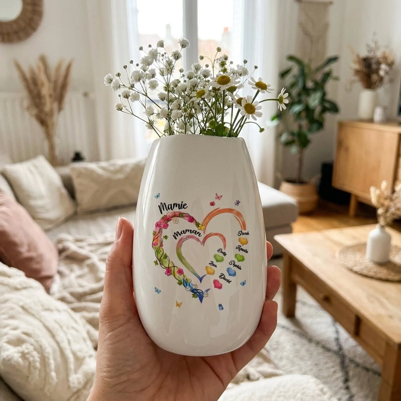 Vase ovale en céramique personnalisé – Cadeau Pour Mamie – Un Cadeau Fait Avec Amour