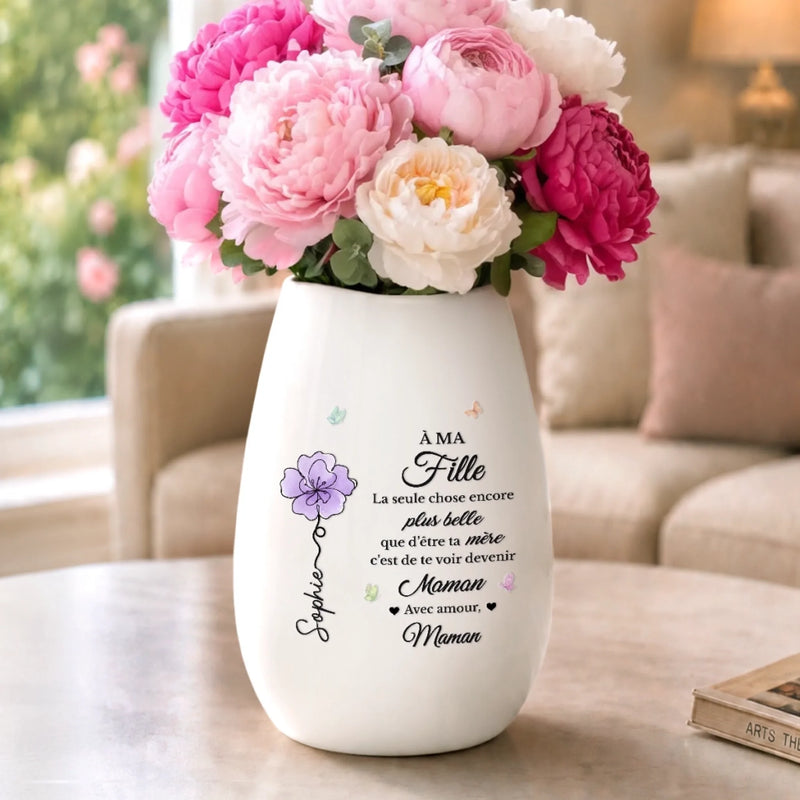 Vase Ovale En Céramique Personnalisé – Cadeau Pour Fille - L'ère Des Mamans Commence
