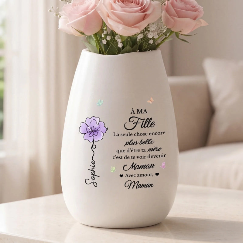 Vase Ovale En Céramique Personnalisé – Cadeau Pour Fille - L'ère Des Mamans Commence
