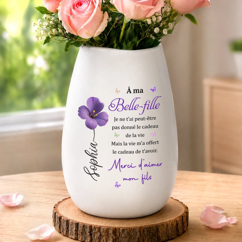 Vase Ovale En Céramique Personnalisé – Cadeau Pour Belle-Fille - Construit Par Amour
