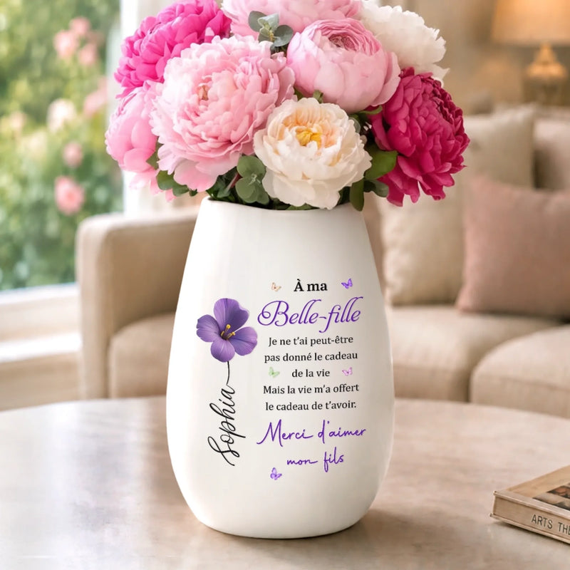 Vase Ovale En Céramique Personnalisé – Cadeau Pour Belle-Fille - Construit Par Amour