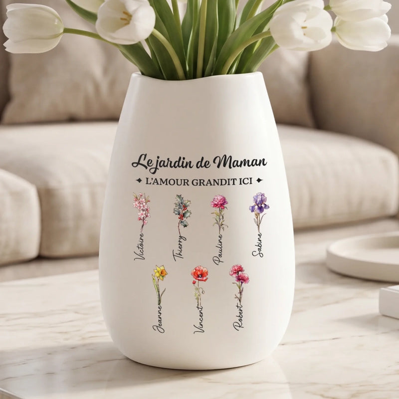 Vase Ovale En Céramique Personnalisé – Cadeau Pour Maman, Mamie - Là Où Les Souvenirs S'épanouissent