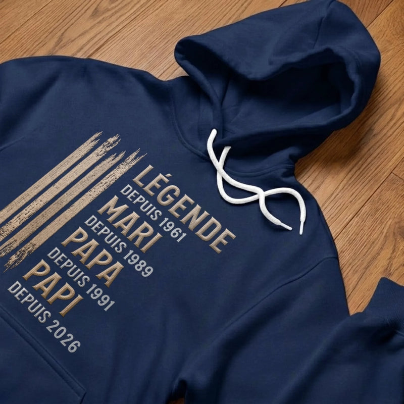 T-shirt unisexe, Hoodie personnalisé – Cadeau Fête des Pères pour Papa, Papi – La Légende D'une Famille