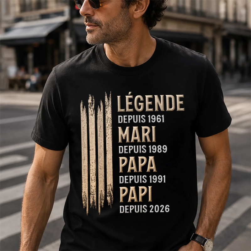 T-shirt unisexe, Hoodie personnalisé – Cadeau Fête des Pères pour Papa, Papi – La Légende D'une Famille
