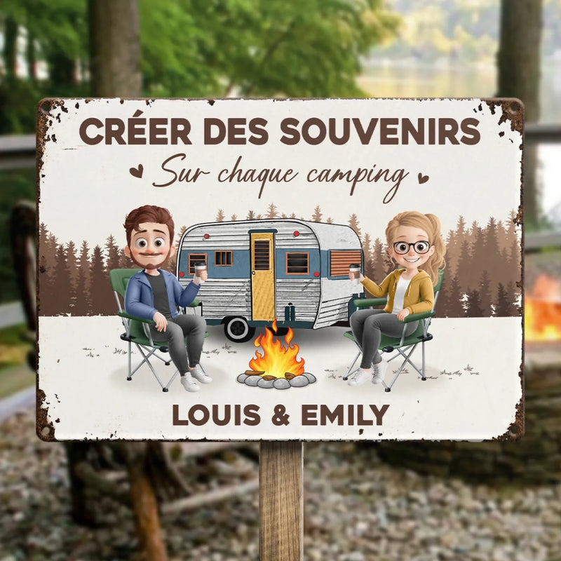 Panneau Métallique Personnalisé – Cadeau Pour Amoureux Du Camping Et Couples Aventuriers - C'est La Ou L'on Se Gare