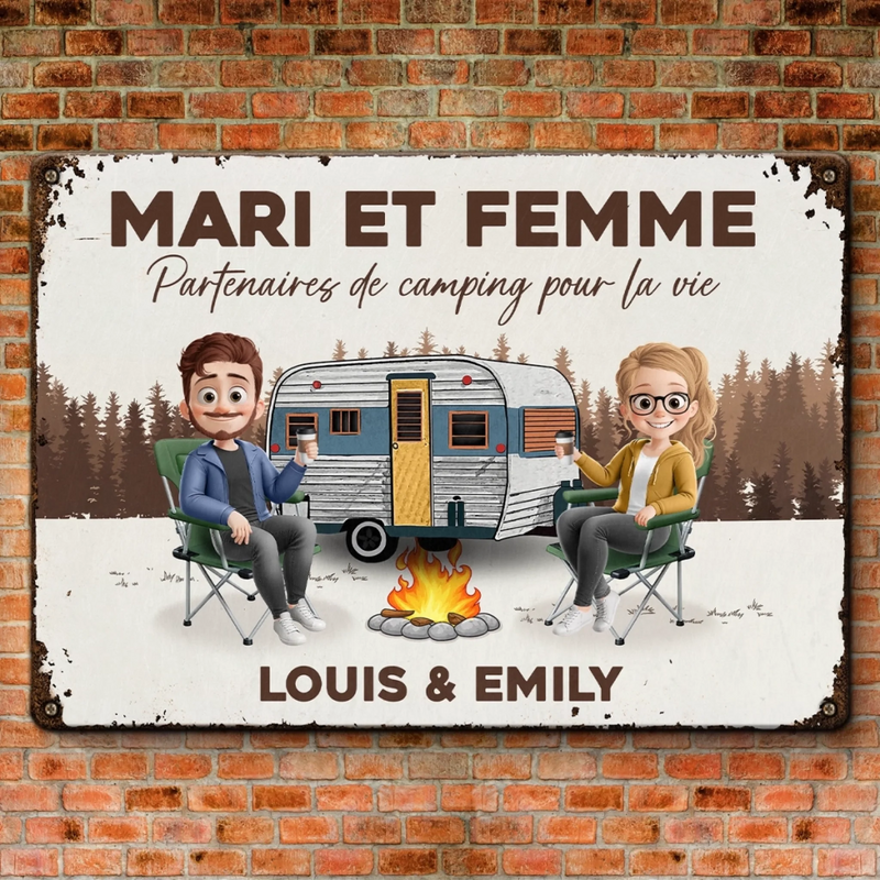 Panneau Métallique Personnalisé – Cadeau Pour Amoureux Du Camping Et Couples Aventuriers - C'est La Ou L'on Se Gare