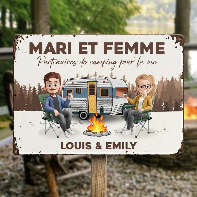 Panneau Métallique Personnalisé – Cadeau Pour Amoureux Du Camping Et Couples Aventuriers - C'est La Ou L'on Se Gare