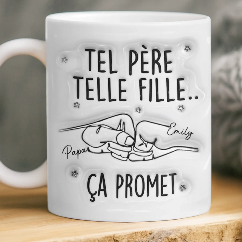 Mug Personnalisé à Effet 3D Gonflé – Cadeau Fête des Pères pour Papa – De famille en famille, Ça promet