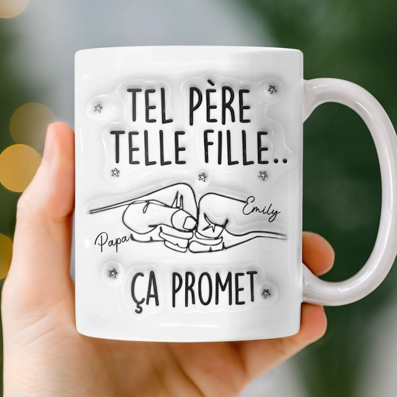 Mug Personnalisé à Effet 3D Gonflé – Cadeau Fête des Pères pour Papa – De famille en famille, Ça promet