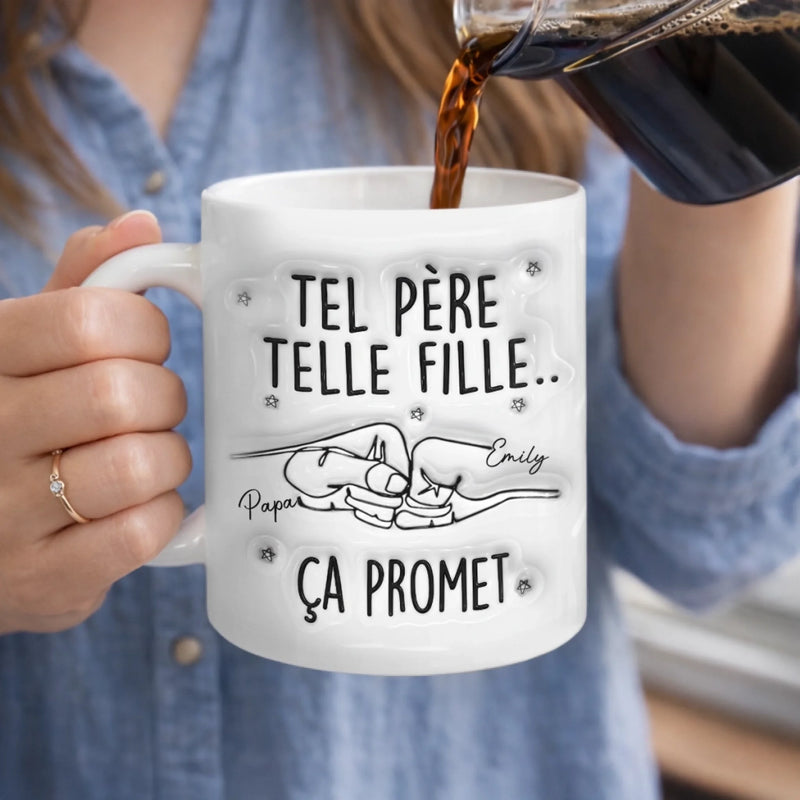 Mug Personnalisé à Effet 3D Gonflé – Cadeau Fête des Pères pour Papa – De famille en famille, Ça promet
