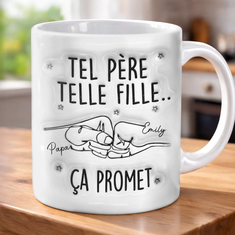 Mug Personnalisé à Effet 3D Gonflé – Cadeau Fête des Pères pour Papa – De famille en famille, Ça promet