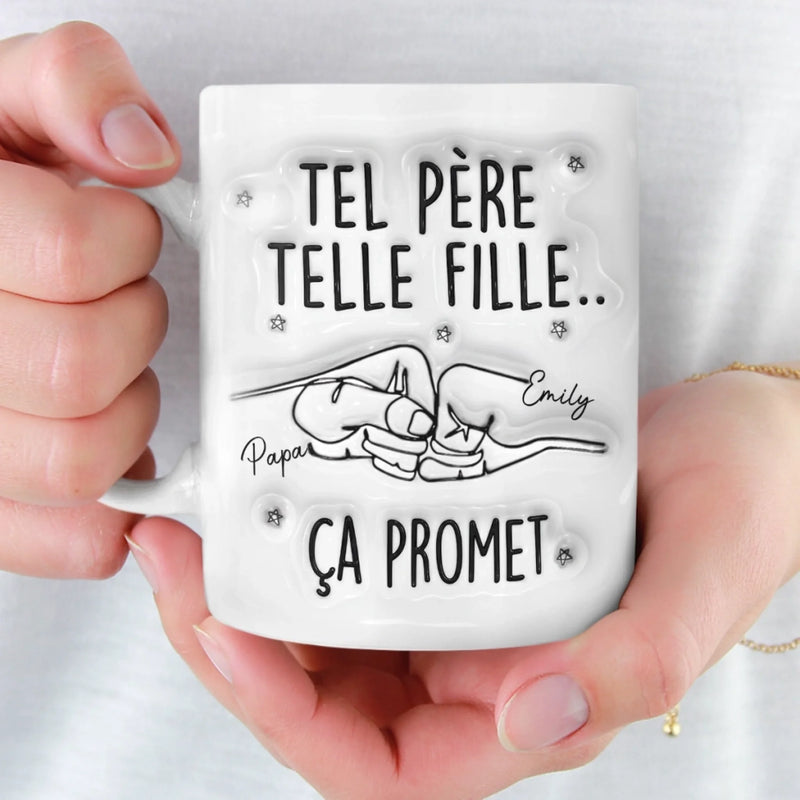 Mug Personnalisé à Effet 3D Gonflé – Cadeau Fête des Pères pour Papa – De famille en famille, Ça promet