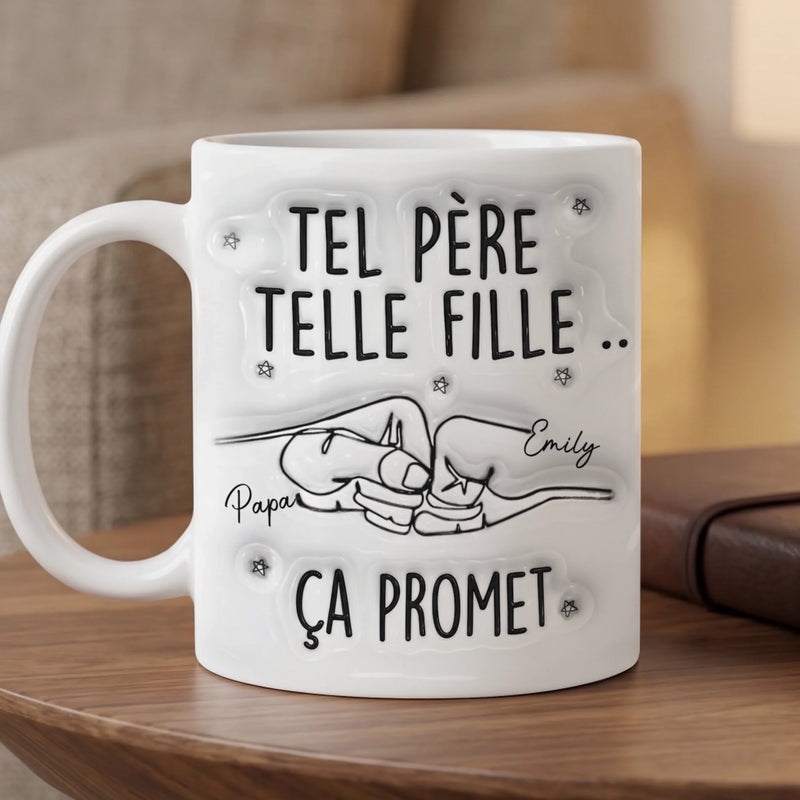 Mug Personnalisé à Effet 3D Gonflé – Cadeau Fête des Pères pour Papa – De famille en famille, Ça promet