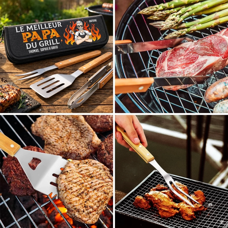 Kit de barbecue personnalisé – Cadeau pour Papa – Ici, C’est Papa Le Chef