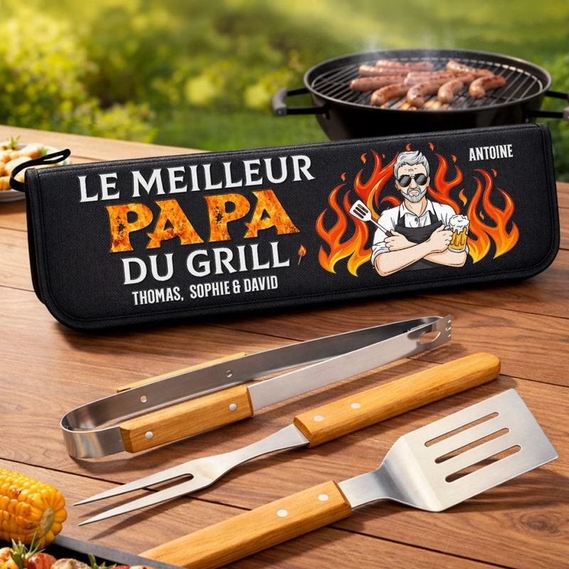 Kit de barbecue personnalisé – Cadeau pour Papa – Ici, C’est Papa Le Chef
