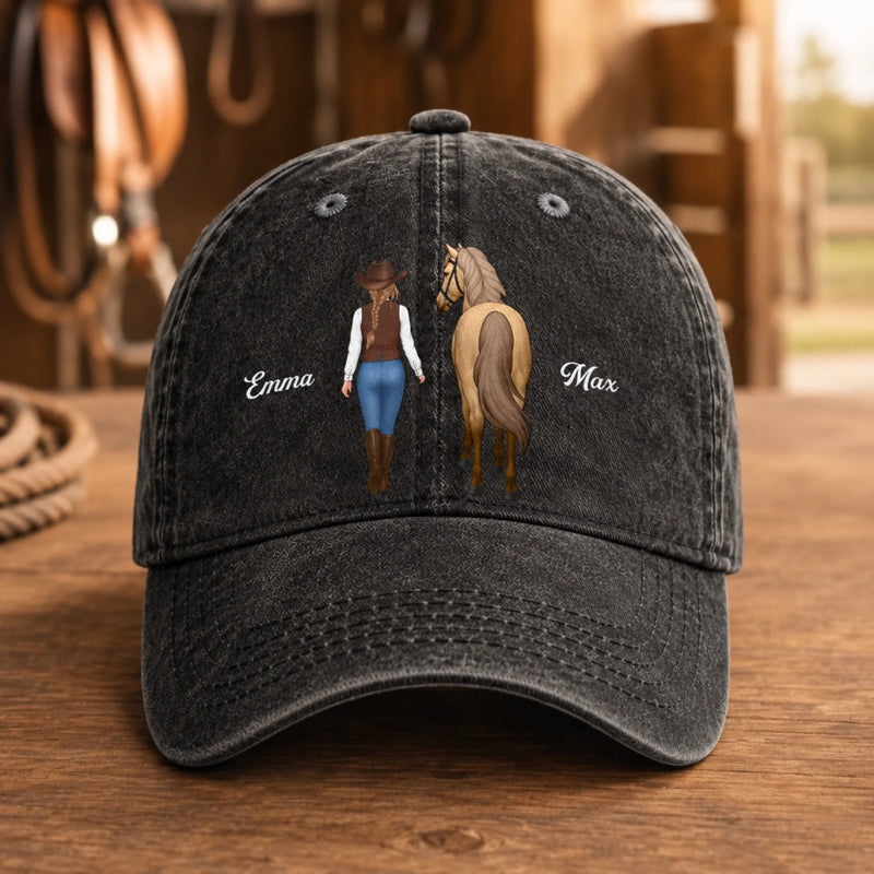 Casquette De Baseball En Jean Délavé Personnalisée – Cadeau Pour Amoureux Des Chevaux – Suivez toujours vos rêves