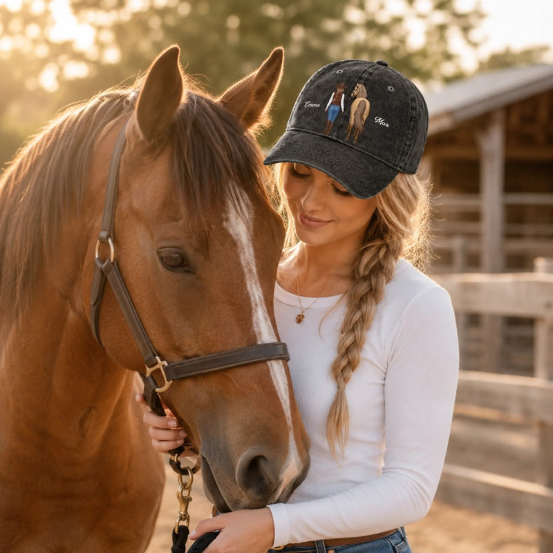 Casquette De Baseball En Jean Délavé Personnalisée – Cadeau Pour Amoureux Des Chevaux – Suivez toujours vos rêves