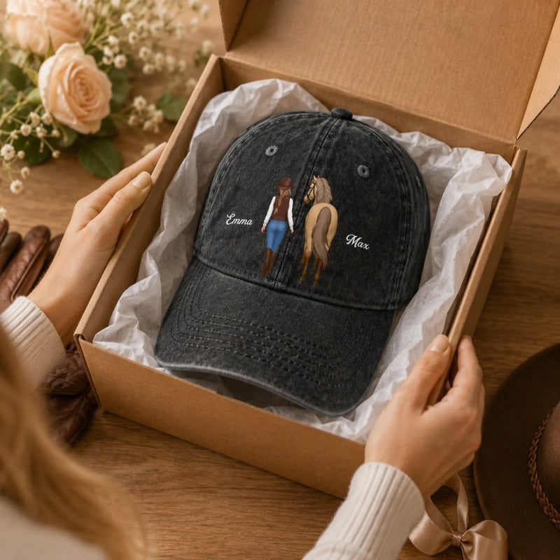 Casquette De Baseball En Jean Délavé Personnalisée – Cadeau Pour Amoureux Des Chevaux – Suivez toujours vos rêves