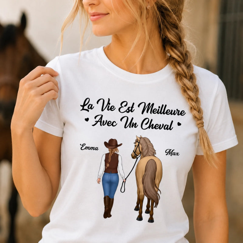 T-shirt unisexe, Hoodie personnalisé – Cadeau Pour Amoureux Des Chevaux – Mon cœur marche à mes côtés