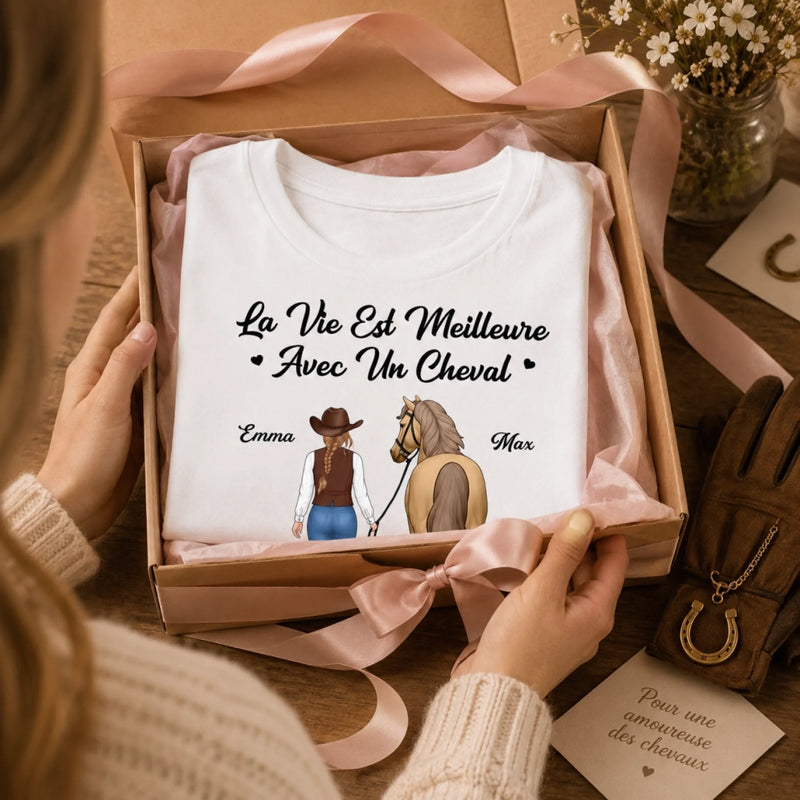 T-shirt unisexe, Hoodie personnalisé – Cadeau Pour Amoureux Des Chevaux – Mon cœur marche à mes côtés