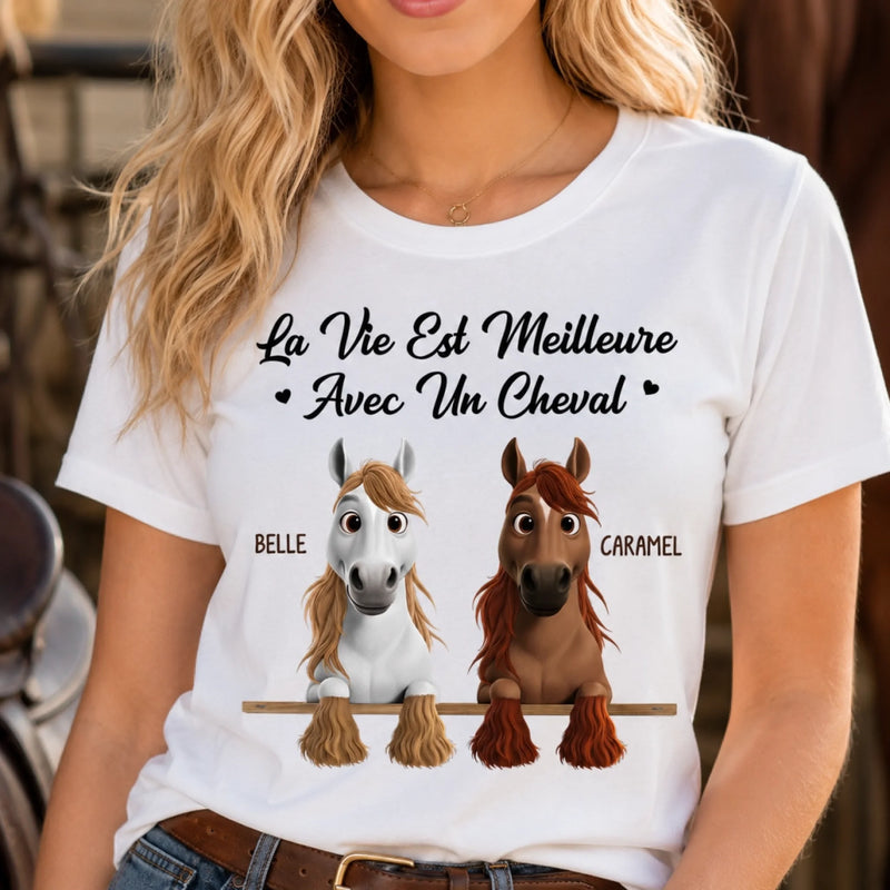 T-shirt unisexe, Hoodie personnalisé – Cadeau Pour Amoureux Des Chevaux – La vie est plus belle avec mon cheval