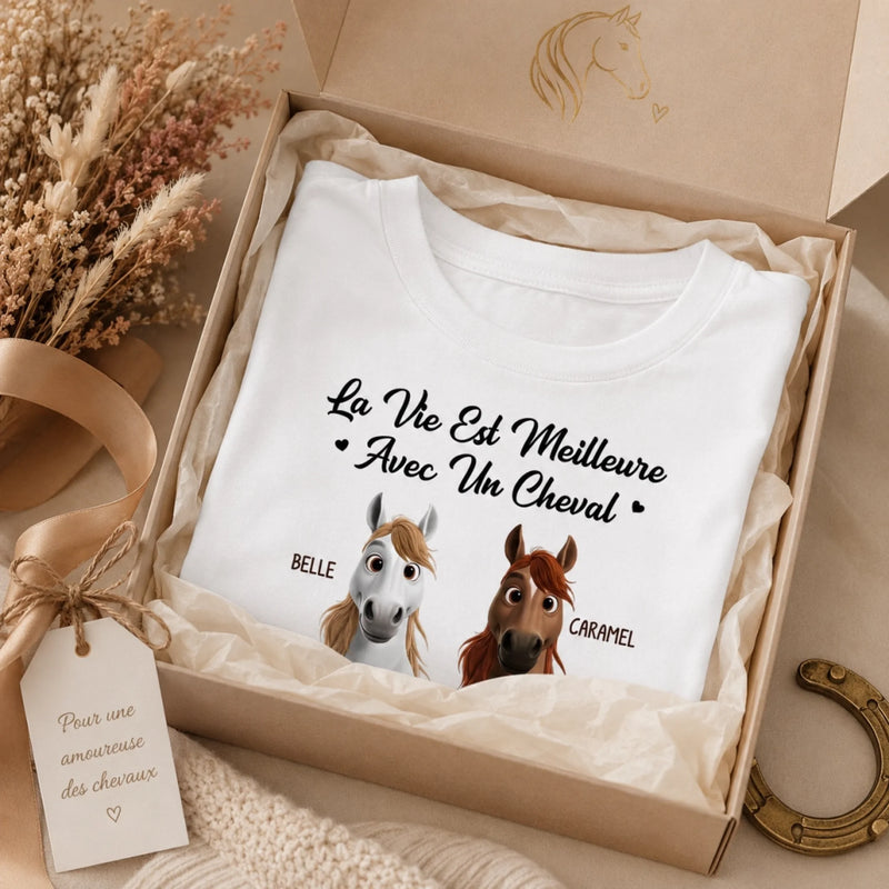 T-shirt unisexe, Hoodie personnalisé – Cadeau Pour Amoureux Des Chevaux – La vie est plus belle avec mon cheval