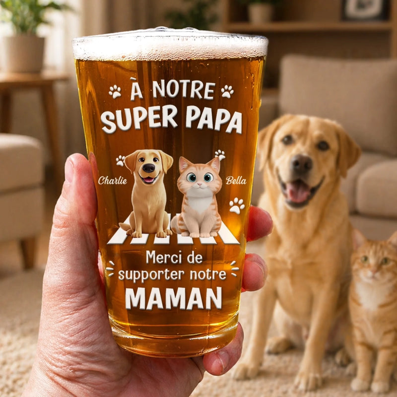 Verre à bière Personnalisé – Cadeau pour Propriétaires D’animaux, Amoureux des Animaux – À Mon Super Papa