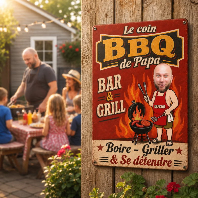 Panneau Métallique Personnalisé avec Photo – Cadeau Pour Papa, Papy  – Le Roi Du Barbecue