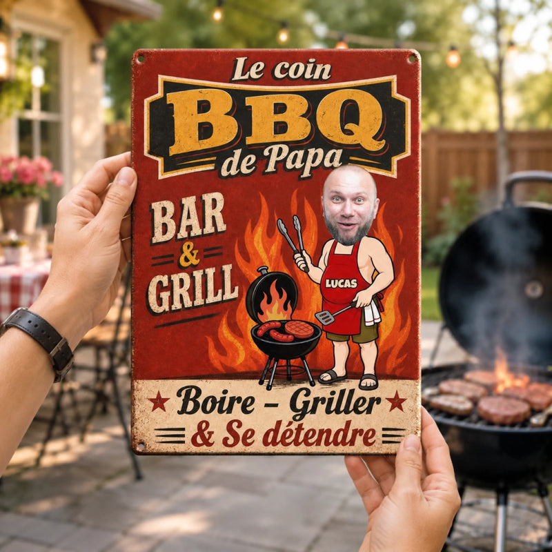Panneau Métallique Personnalisé avec Photo – Cadeau Pour Papa, Papy  – Le Roi Du Barbecue