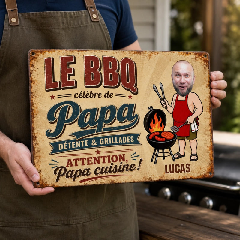 Panneau Métallique Personnalisé avec Photo – Cadeau Pour Papa, Papy – Détente & Grillades