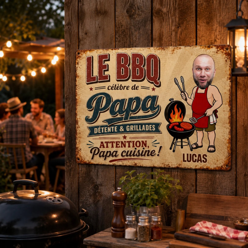 Panneau Métallique Personnalisé avec Photo – Cadeau Pour Papa, Papy – Détente & Grillades